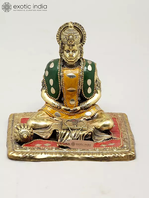 4" Small Superfine Shri Ram Bhakta Hanuman | Brass Statue with Inlay Work