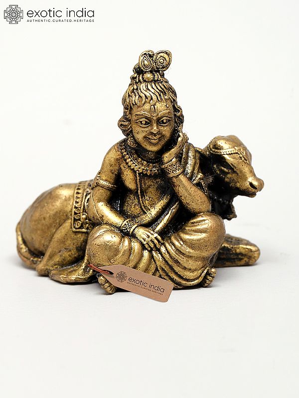 2" Small Superfine Bal Krishna with Calf – Divine Innocence | Ideal for Puja