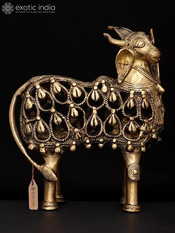 8" Tribal Nandi Statue - Vahana of Lord Shiva | Brass Statue