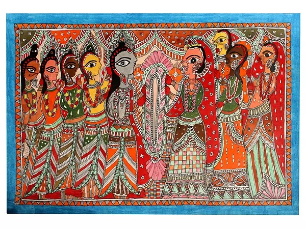 60" Large Shri Rama - Sita Vivah | Madhubani Painting | By Archana Jha Ghaziabad