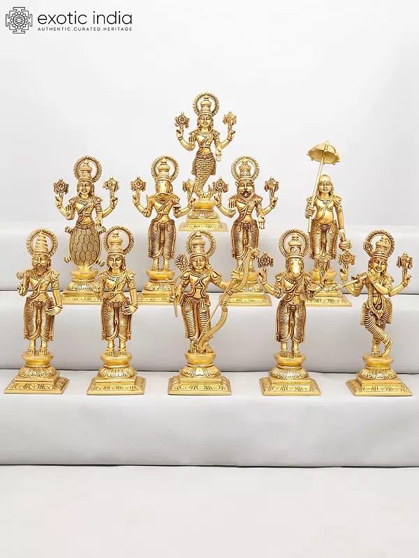 12" Dashavatara of Lord Vishnu | Set of Ten | Brass Statues
