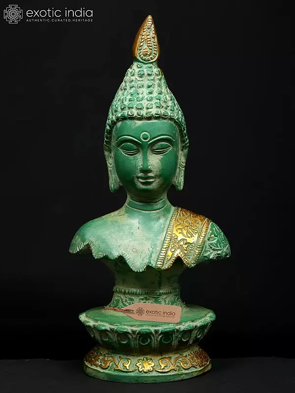 10" Divine Buddha Bust with Golden Robe Accent | Brass Statue