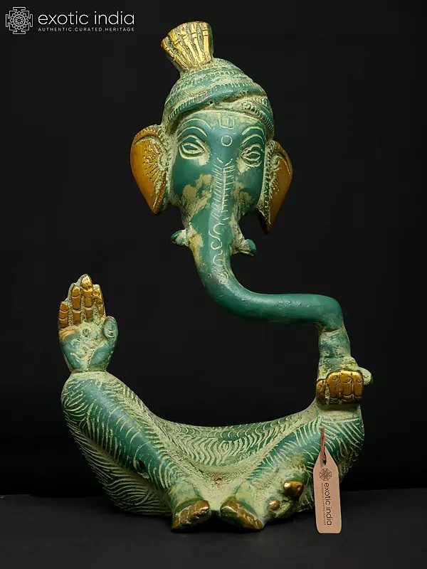 7" Modern Turbaned Ganesha Statue in Brass | Made In India | Handmade
