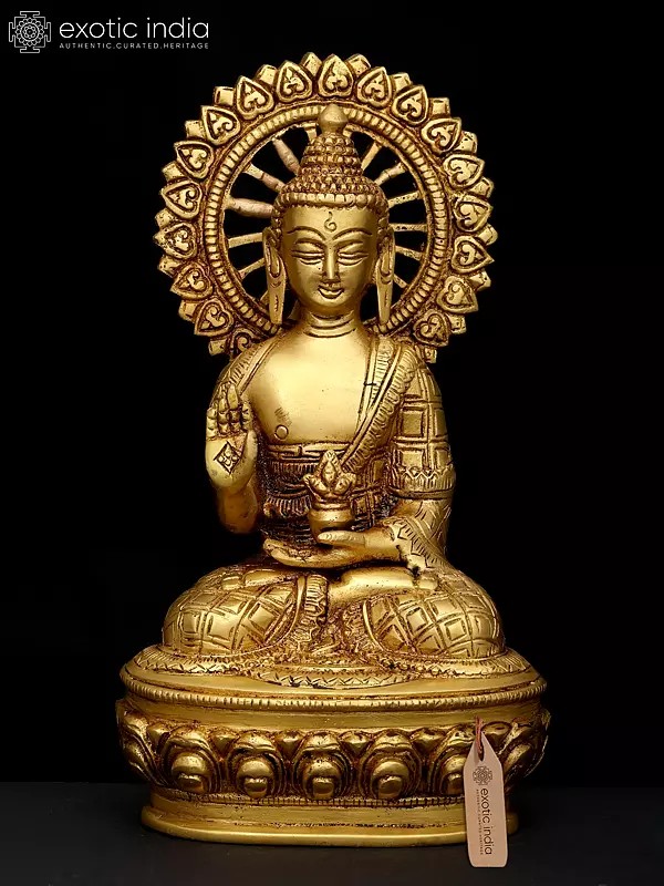 9" Lord Buddha Seated in Abhaya Mudra (Blessing Gesture) | Brass Idol