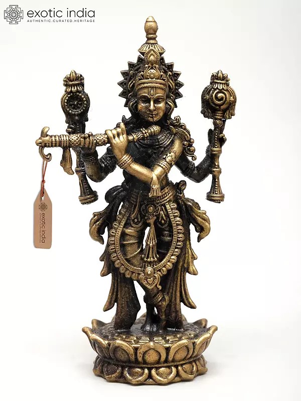 Superfine Shri Krishna – The Divine Flute Player with Shankha and Chakra | Ideal for Puja