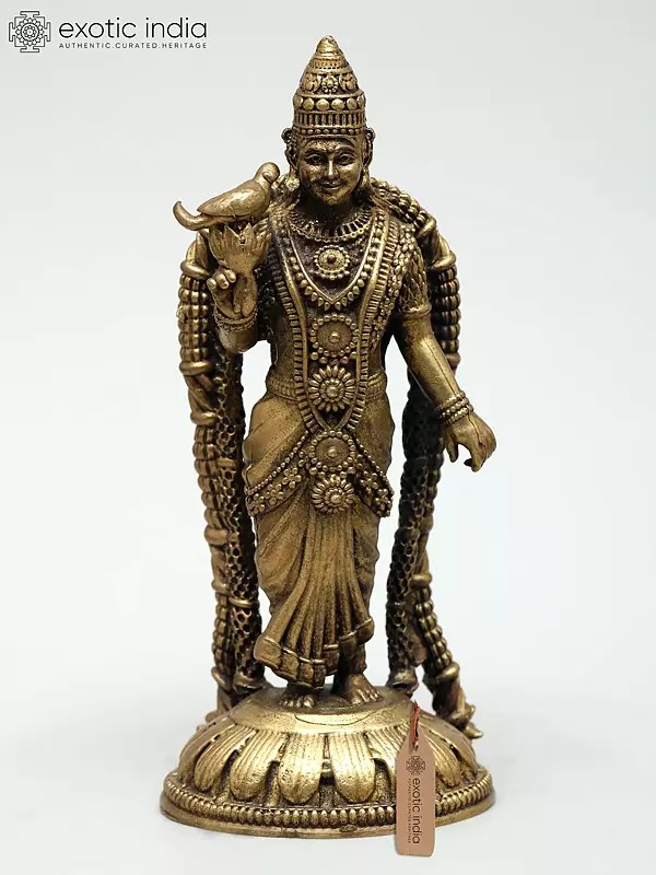 Small Superfine Goddess Meenakshi with Lotus and Parrot – Symbol of Wisdom & Grace | Ideal for Puja