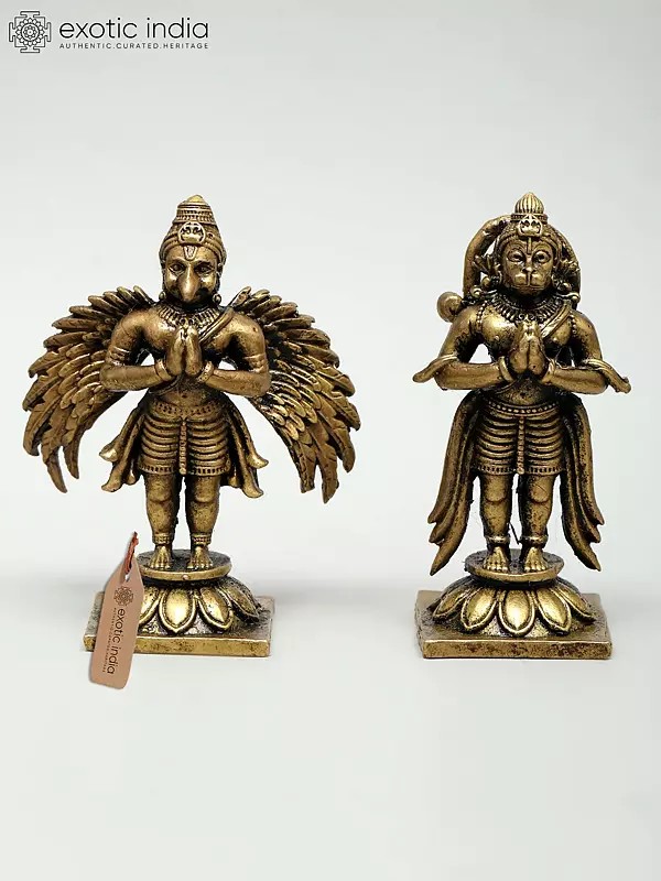 Small Superfine Pair of Lord Hanuman and Garuda Standing in Namaskar Gesture | Ideal for Puja