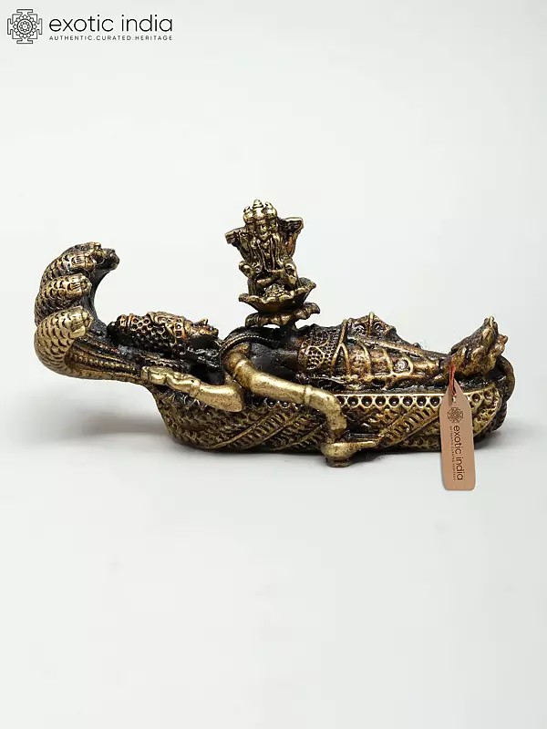 Small Superfine Sheshashayi Vishnu with Brahma’s Birth on Lotus | Ideal for Puja