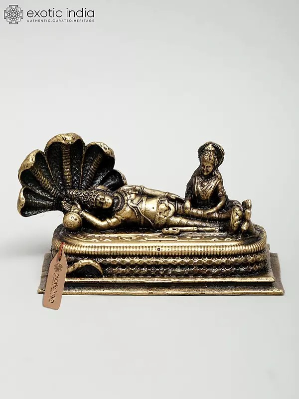 3" Small Superfine Lord Vishnu in Anant Shayana with Goddess Lakshmi | Made in Coimbatore | Ideal for Puja