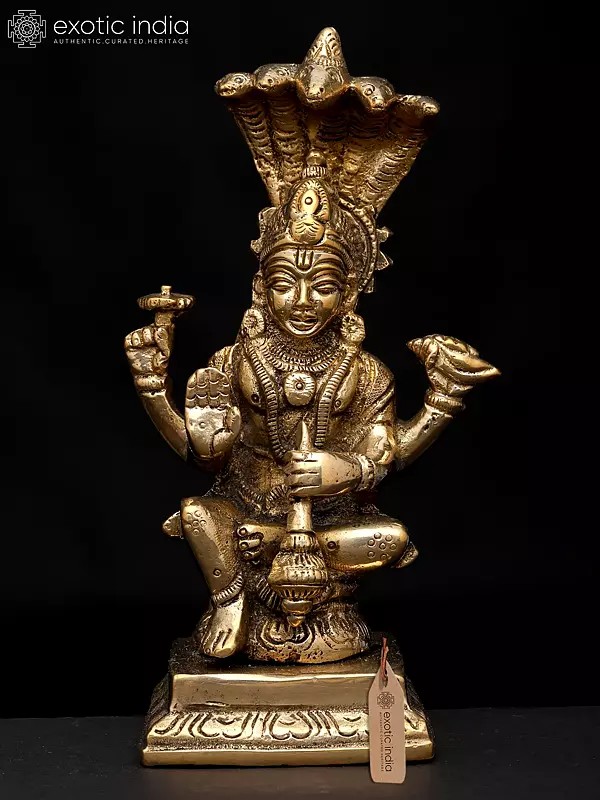 5" Small Sitting Lord Vishnu with Protected Sheshnag | Brass Statue