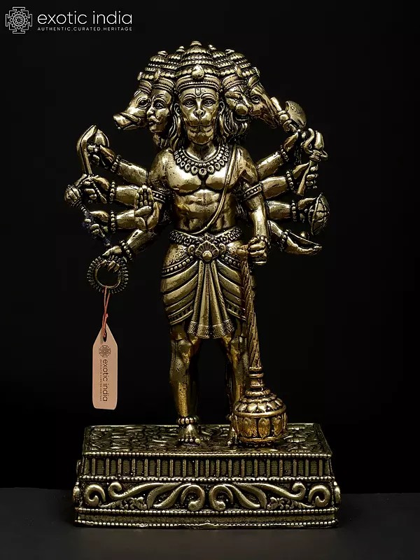 5" Small Superfine Ten Armed Panchamukhi Lord Hanuman | Brass Statue