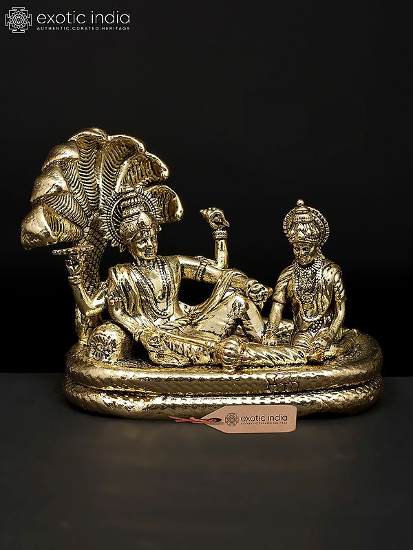 3" Small Superfine Sheshashayi Lord Vishnu with Goddess Lakshmi | Brass Statue