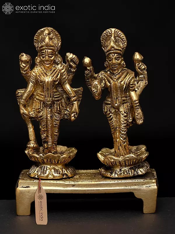 3" Small Standing Lord Vishnu with Devi Lakshmi | Brass Statue
