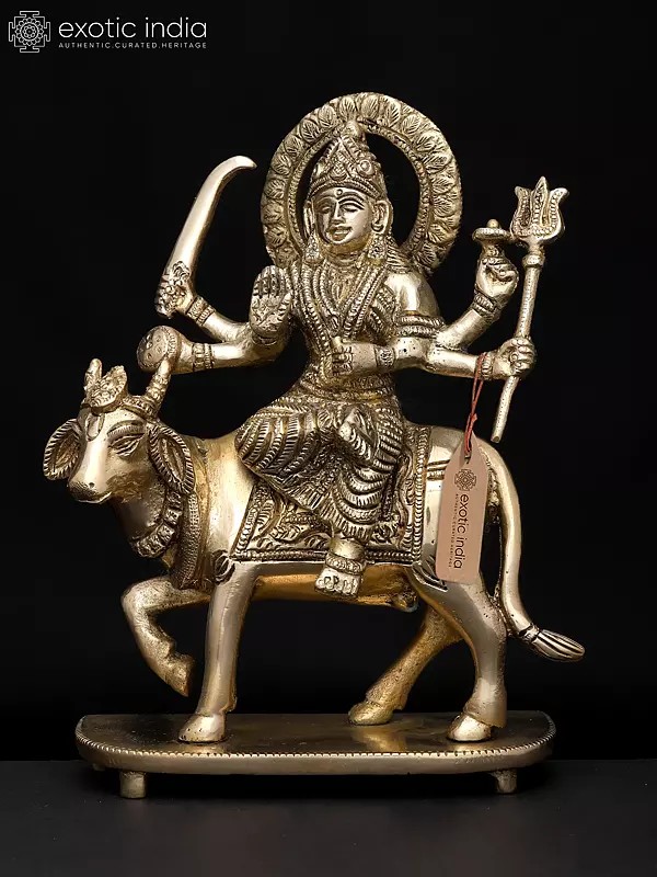 8" Goddess Umiya Seated on Cow | Brass Statue