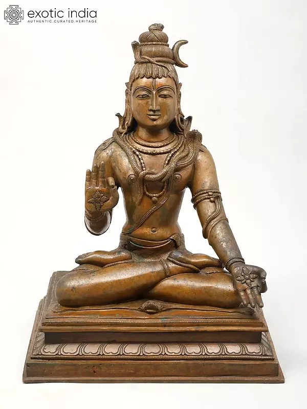 18" Sitting Lord Shiva in Abhaya Mudra | Madhuchista Vidhana (Lost-Wax) | Panchaloha Bronze from Swamimalai