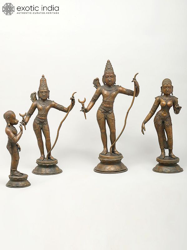Shri Ram Darbar | Set of 4 Statues | Madhuchista Vidhana (Lost-Wax) | Panchaloha Bronze from Swamimalai