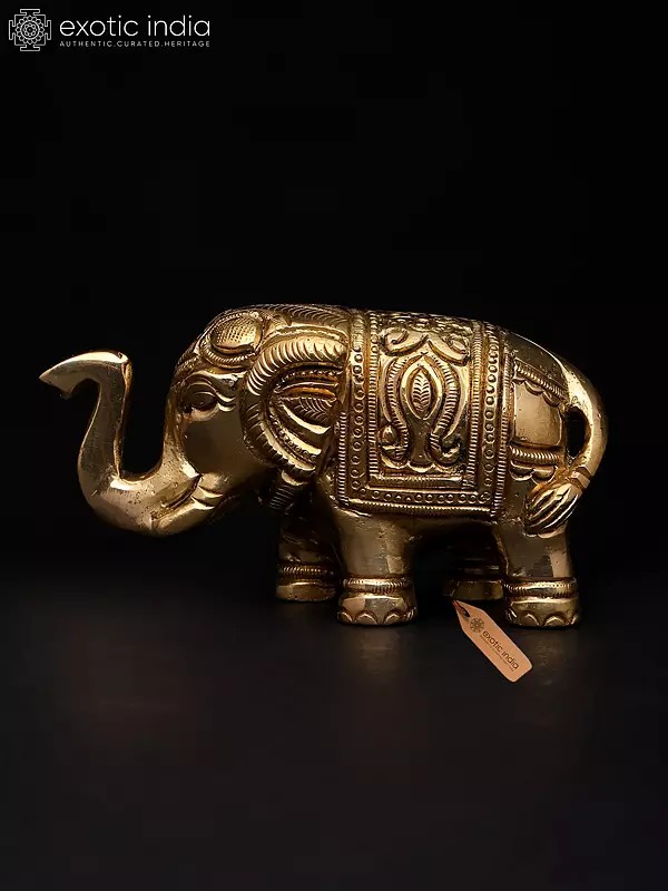 4" Small Decorative Elephant with Intricate Carvings | Brass Sculpture