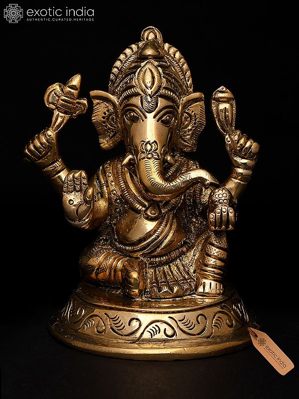 3" Small Majestic Ganapati - Symbol of Wisdom and Prosperity | Brass Idol