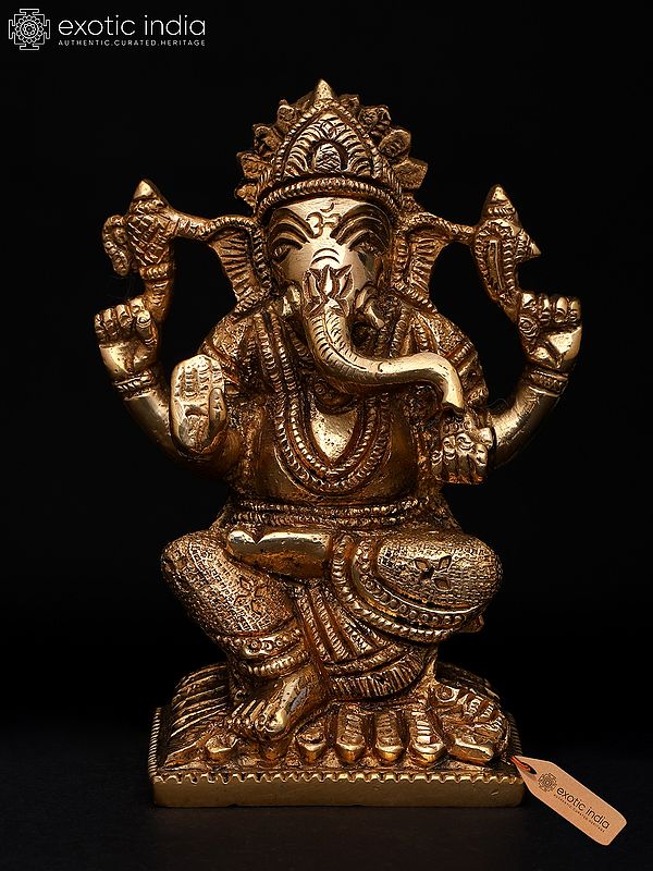 4" Small Lord Ganesha in Blessing Gesture | Brass Statue