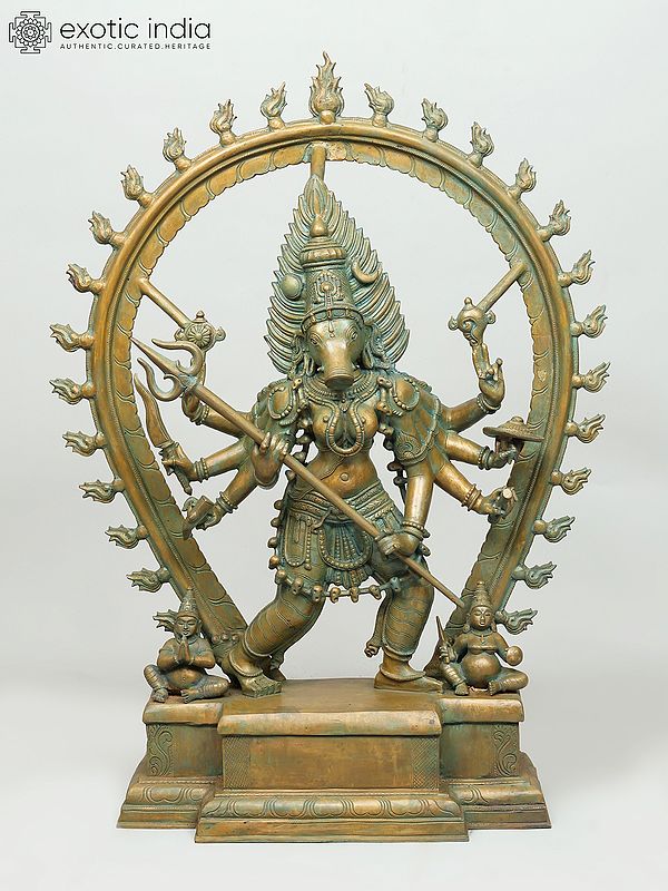 38" Large Eight Armed Goddess Varahi: Panchaloha Bronze from Swamimalai
