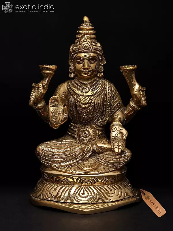 5" Small Goddess Lakshmi with Four Arms | Brass Sculpture