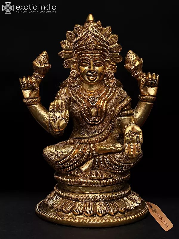 4" Small Goddess Lakshmi - Symbol of Wealth | Brass Idol