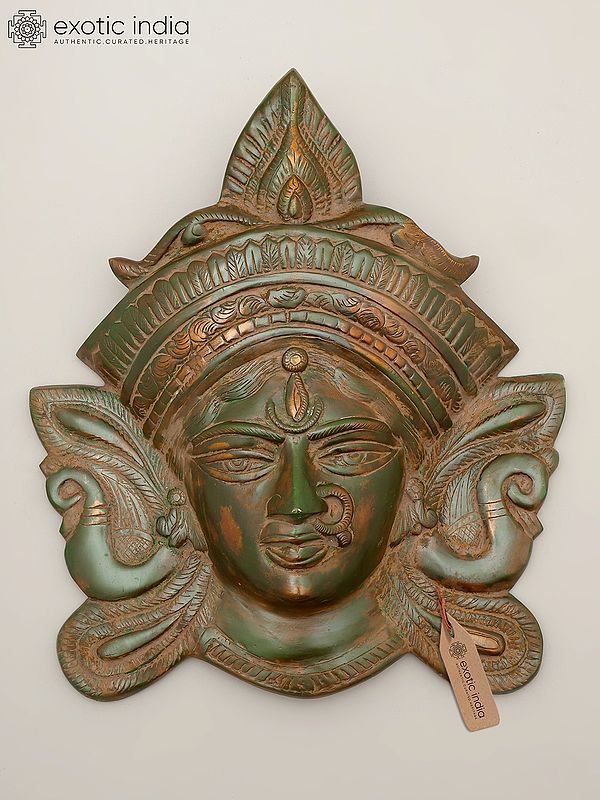 14" Goddess Durga Wall Hanging Mask | Brass Statue