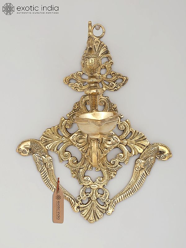 10" Peacock Design Wall Hanging Traditional Diya in Brass