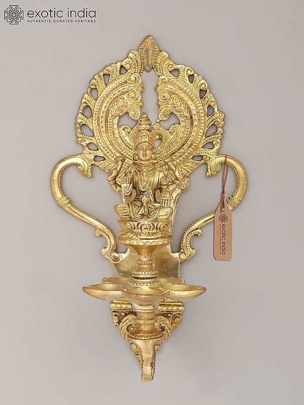 11" Goddess Lakshmi Wall Hanging Oil Lamp in Brass