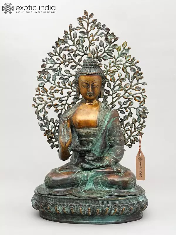20" Lord Buddha Preaching in the Backdrop of Bodhi Tree | Brass Statue