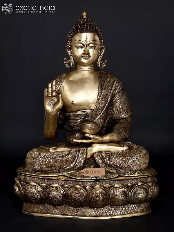 36" Large Sitting Lord Buddha in Vitark Mudra | Brass Statue