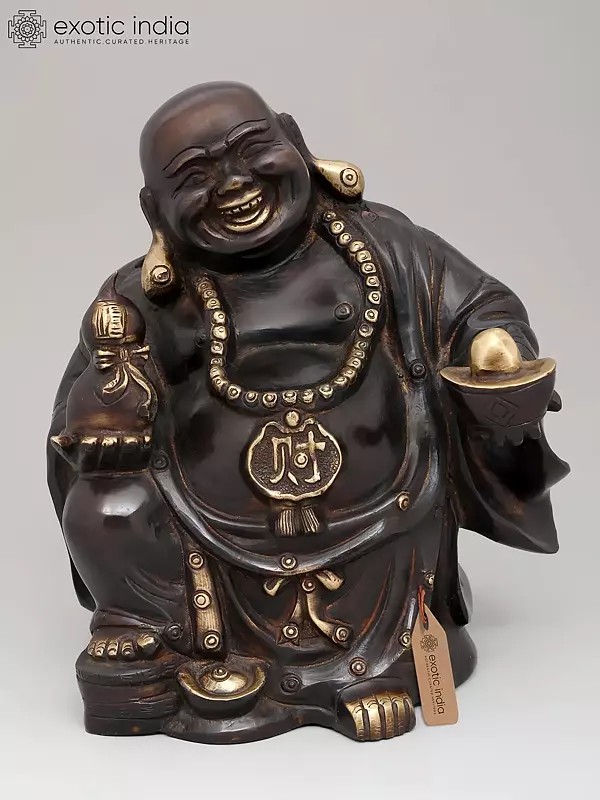 9" Auspicious Laughing Buddha for Wealth & Prosperity | Brass Statue