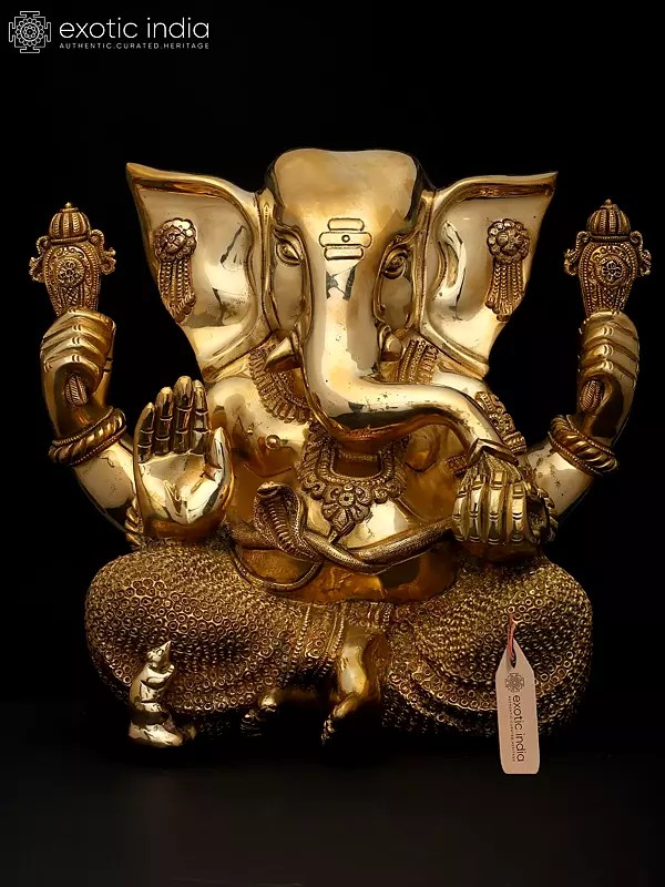 12" Four Armed Blessing Lord Ganesha | Brass Statue