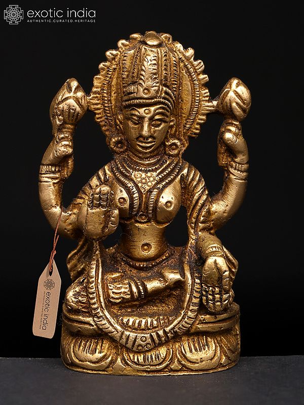 3" Small Divine Lakshmi in Seated Pose with Blessing Hand Gesture | Brass Sculpture