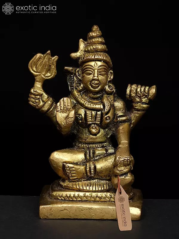 3" Small Four Armed Lord Shiva with Trishul and Damru | Brass Sculpture