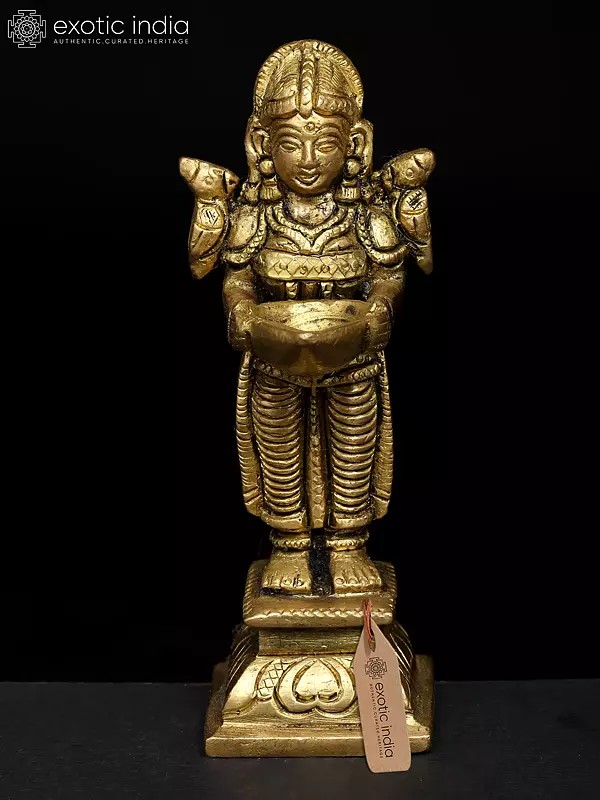 4" Small Deeplakshmi Oil Lamp for Auspicious Benefit | Brass Figurine