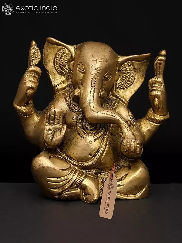 4" Small Divine Ganesha with Four Arms – The Remover of Obstacles | Brass Idol