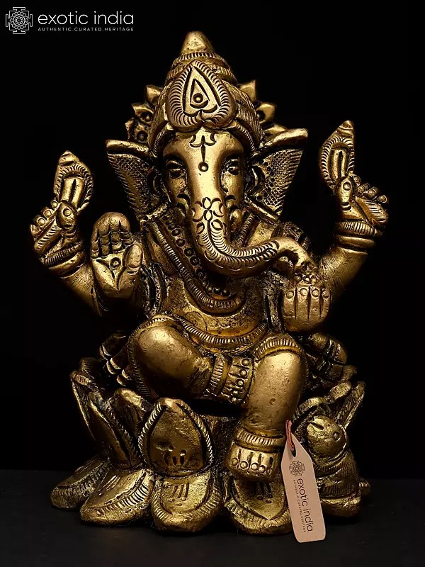 4" Small Lord Ganapati on Lotus Pedestal – Symbol of Purity and Wisdom | Brass Sculpture