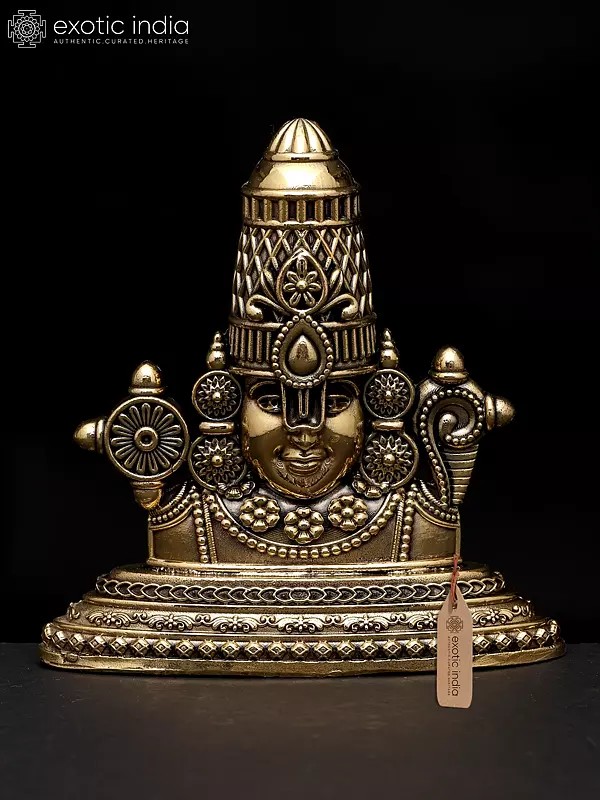3" Small Superfine Bust of Tirupati Balaji | Brass Sculpture