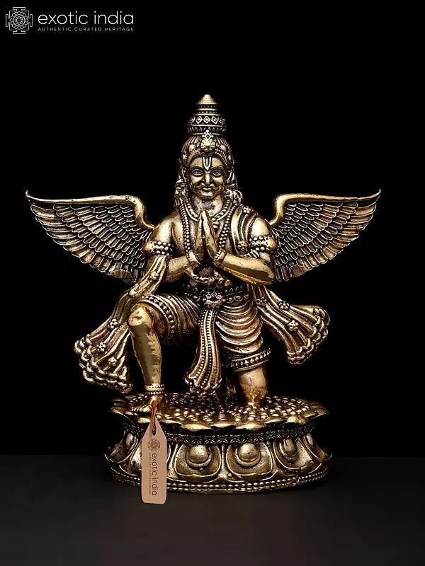 4" Small Superfine Garuda - Vahana of Lord Vishnu in Namaskar Gesture | Brass Statue