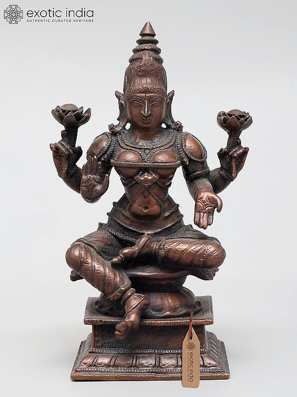 4" Small Four Armed Blessing Goddess Lakshmi | Copper Statue