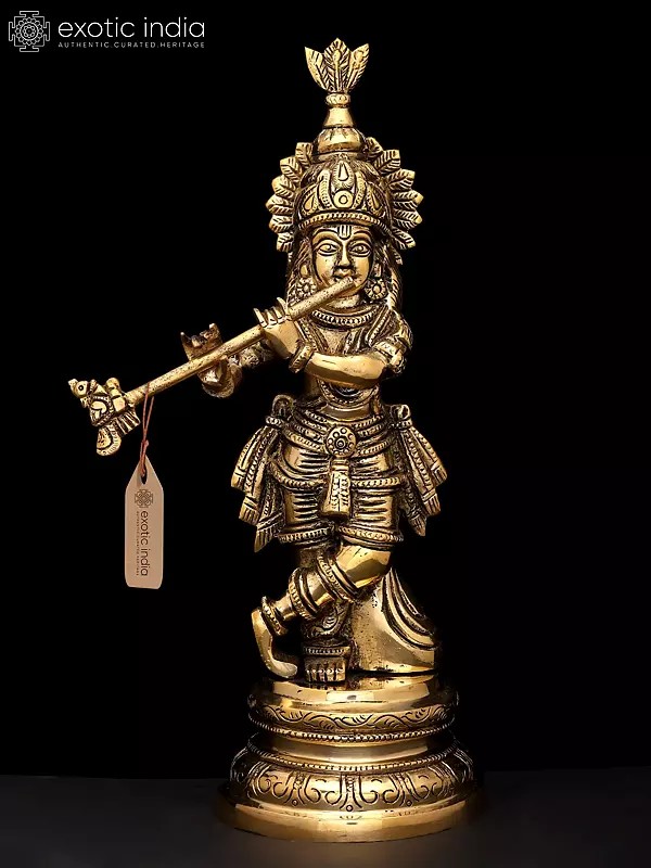10" Brass Fluting Lord Krishna | Brass Statue