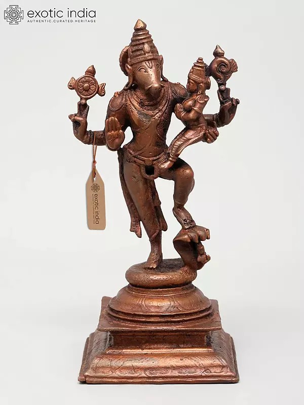 7" Standing Lord Varaha with Devi Lakshmi | Copper Statue