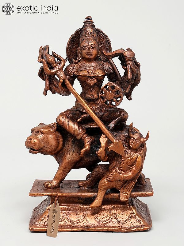 5" Small Mahishasuramardini (Goddess Druga) | Copper Statue