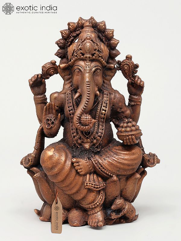 4" Small Four Armed Blessing Lord Ganesha | Copper Statue