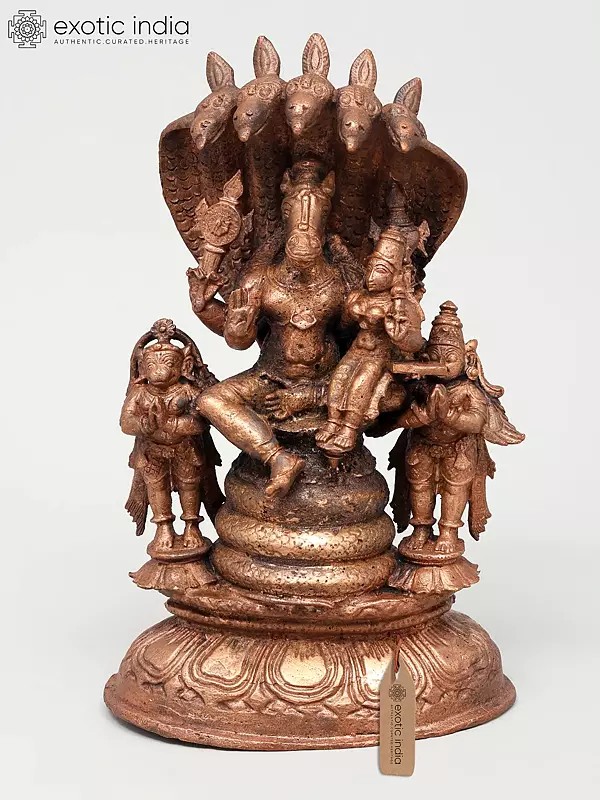 7" Sitting Hayagriva - Lakshmi with Garuda and Hanuman | Copper Statue