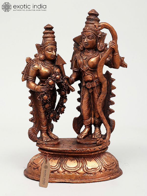 7" Ram Sita Vivah - Goddess Sita Offering Garland to Lord Rama | Copper Statue