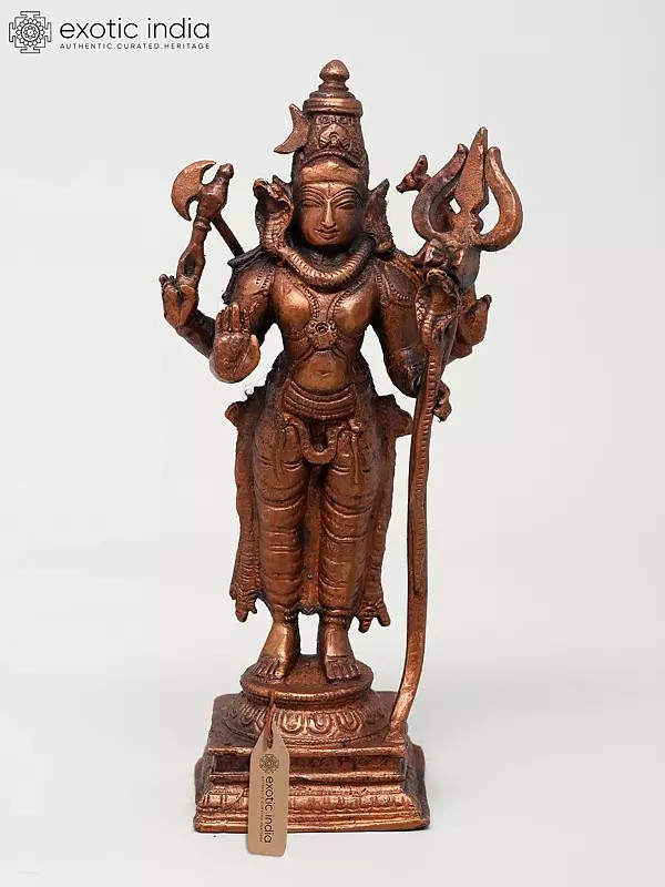 6" Small Standing Lord Shiva in Blessing Gesture | Copper Statue