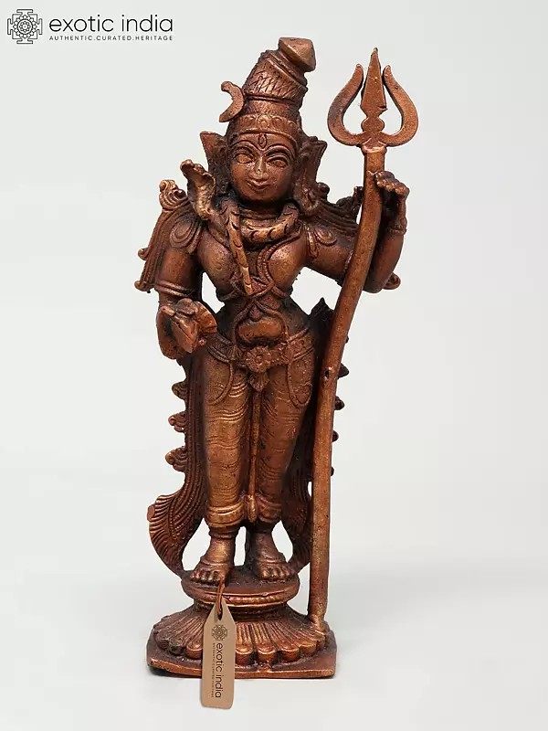 7" Standing Lord Shiva Holding Trident and Damaru | Copper Statue