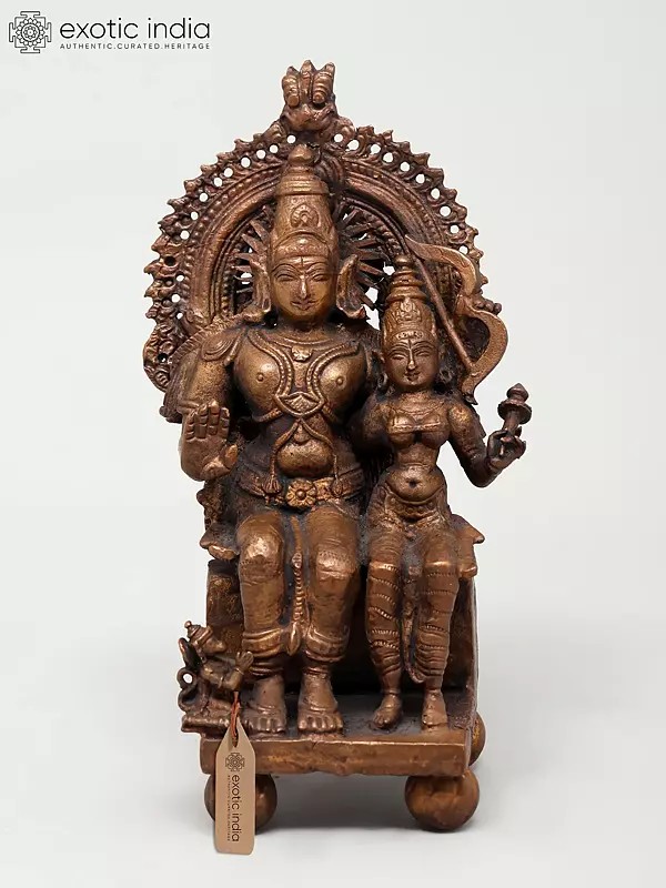 6" Small Lord Rama and Sita Seated on Kirtimukha Throne | Copper Statue